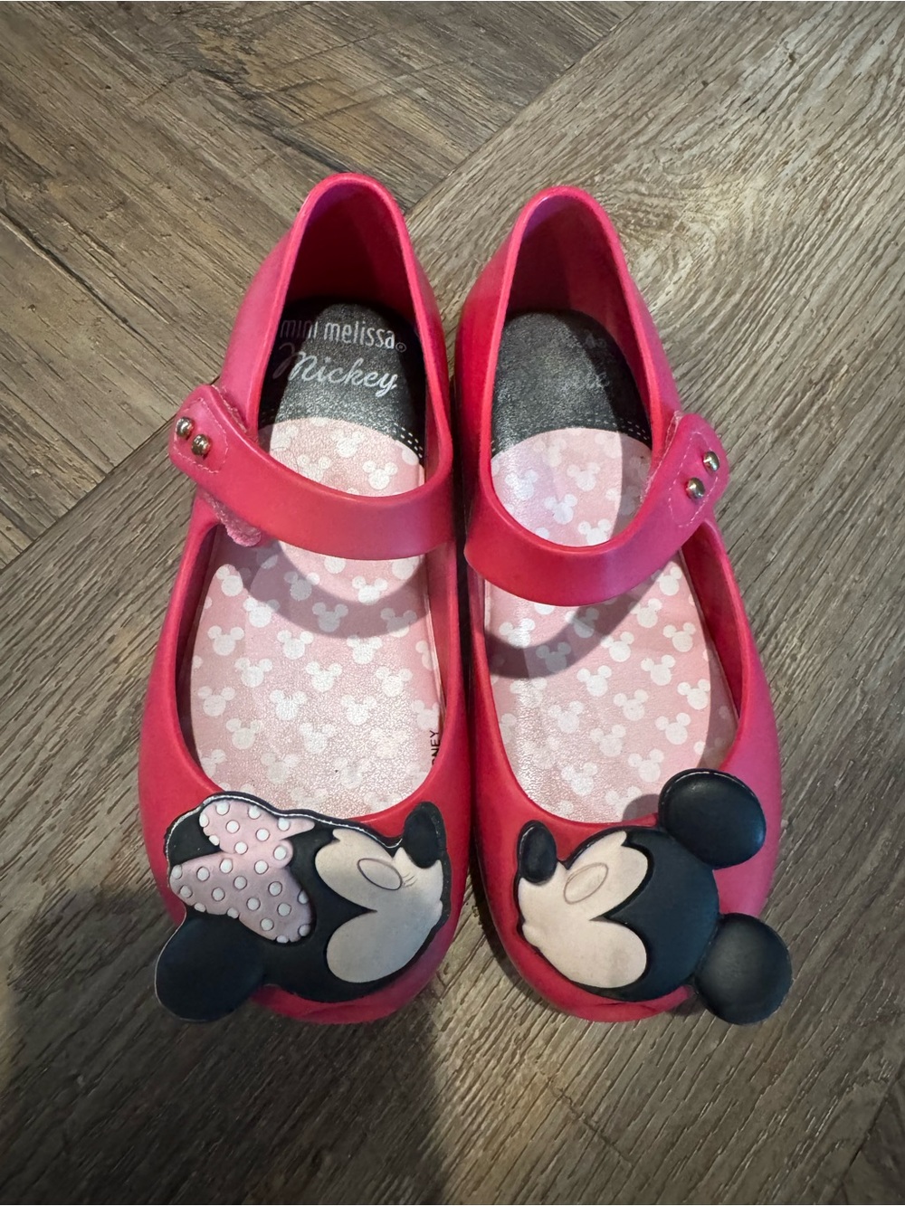 Mini Melissa Kissing Minnie & Mickey Red Pink Mary Shoes Flats Size 9